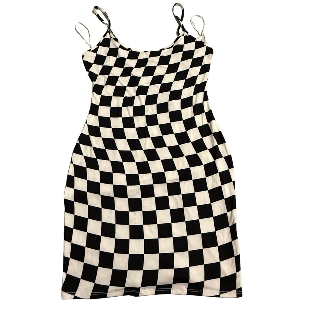 Bear Dance Monochrome Checkered Mini Dress